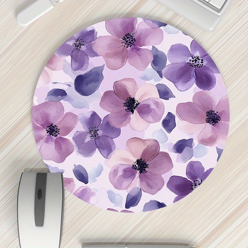 Tech Table Accessories - 1pc Purple Floral Round Mouse Pad