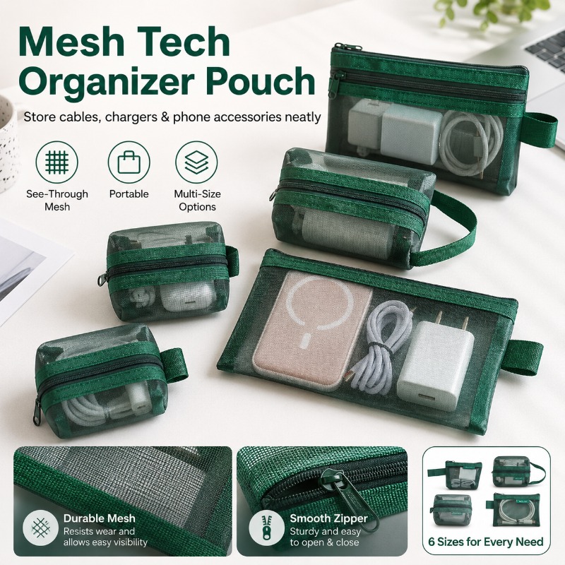6PCS Mesh Tech Organizer Pouch - Tech Woven Accessories avis et prix