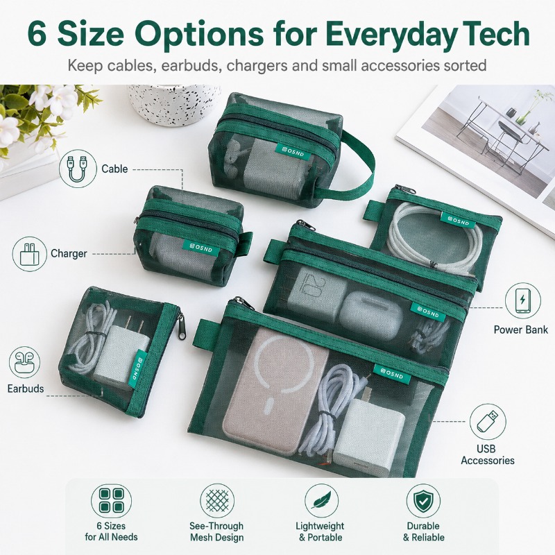 6PCS Mesh Tech Organizer Pouch - Tech Woven Accessories avis et prix